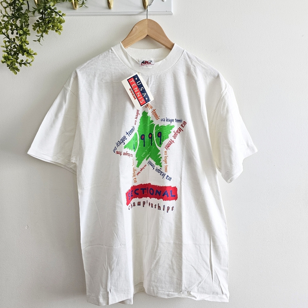 Rare 1999 VTG USTA Official Licensed Product USA League Tennis White Tshirt Tee